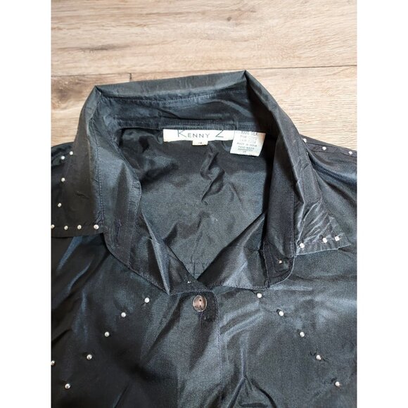 Womans Kenny Z Size 4 Silk Black Studded Sleeveless Blouse - Picture 4 of 5